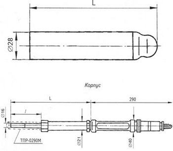 Рис.1. Чертеж термопреобразователя ТПР-0290М